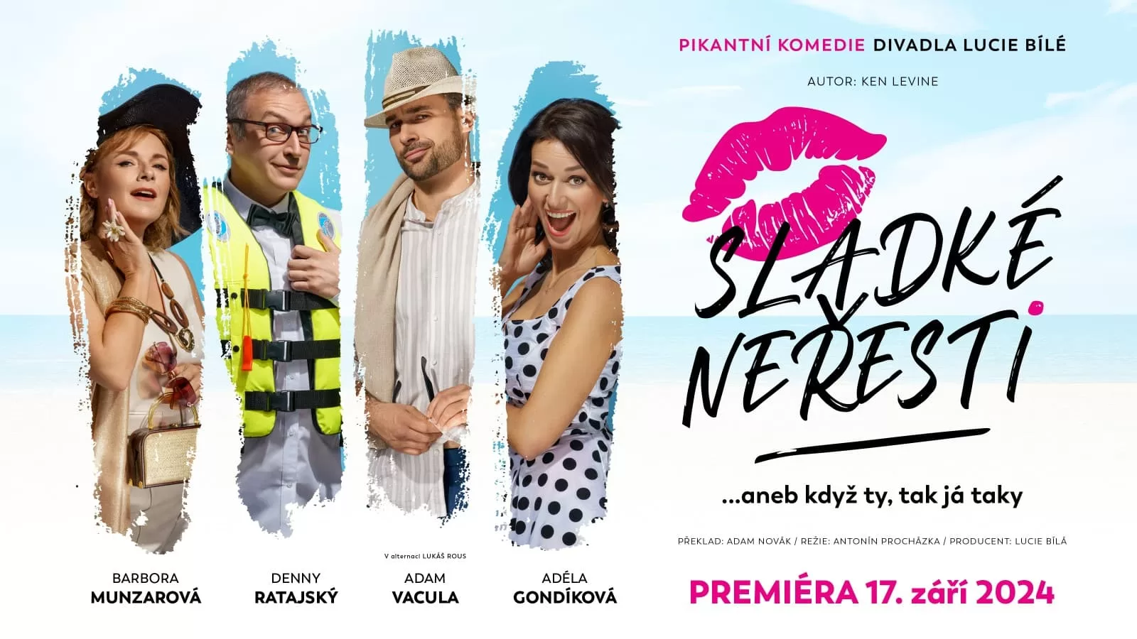 Pozvánka na novou divadelní komedii "Sladké neřesti" v Divadle Lucie Bílé